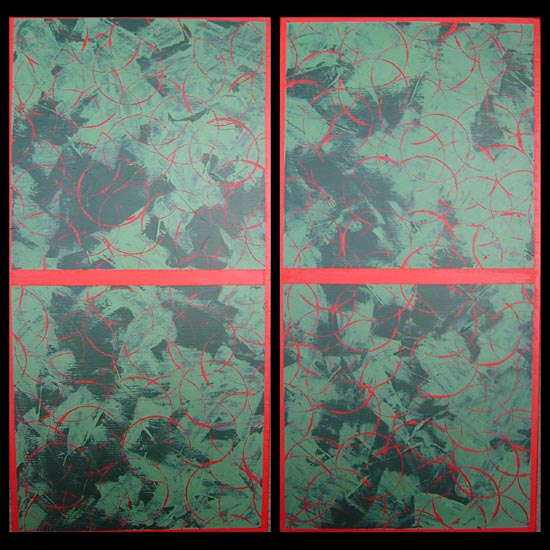 Green on Red Circles Painting