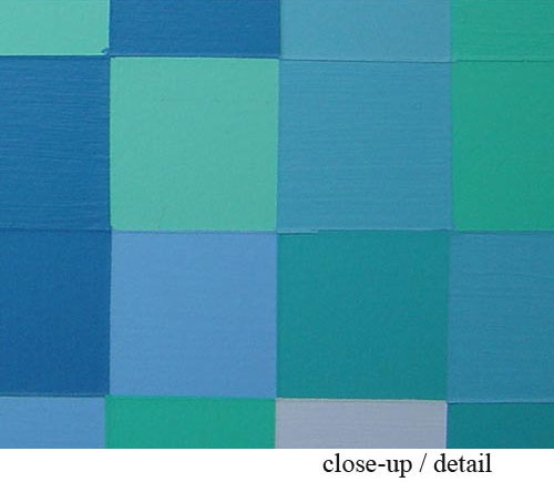 Blue and Green Squares Painting Close-Up