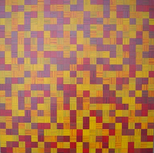 Original Modern Squares Abstract Painting Red and Yellow